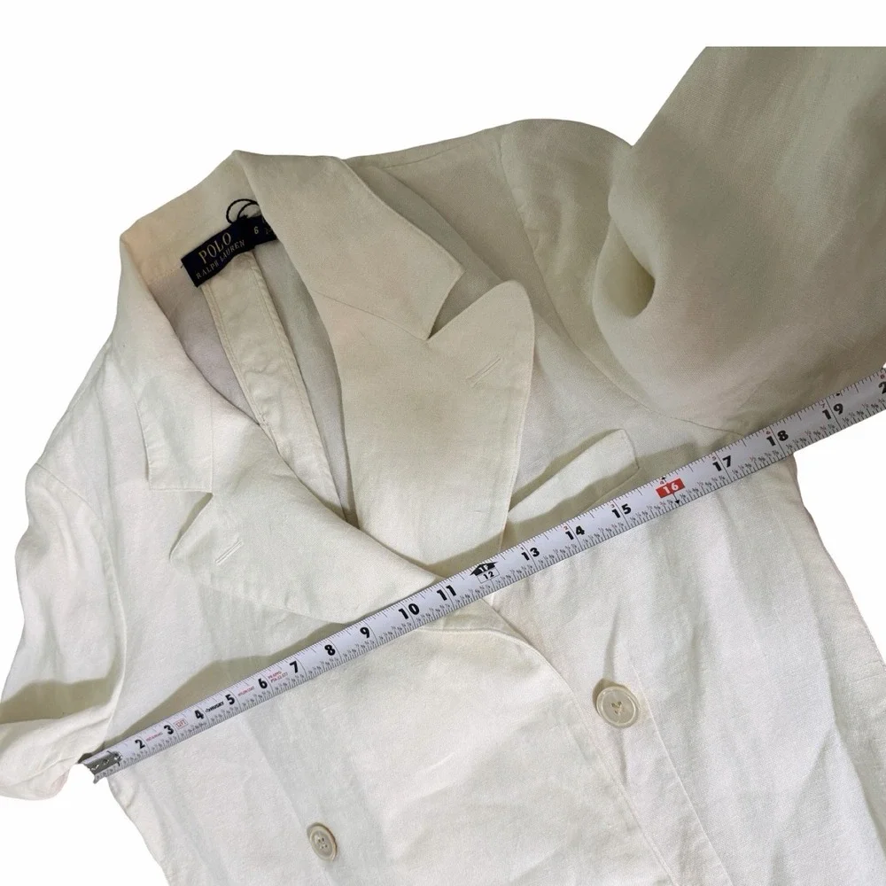 POLO Ralph Lauren Women Double Breasted Linen Blazer Size 6 White Coastal Preppy